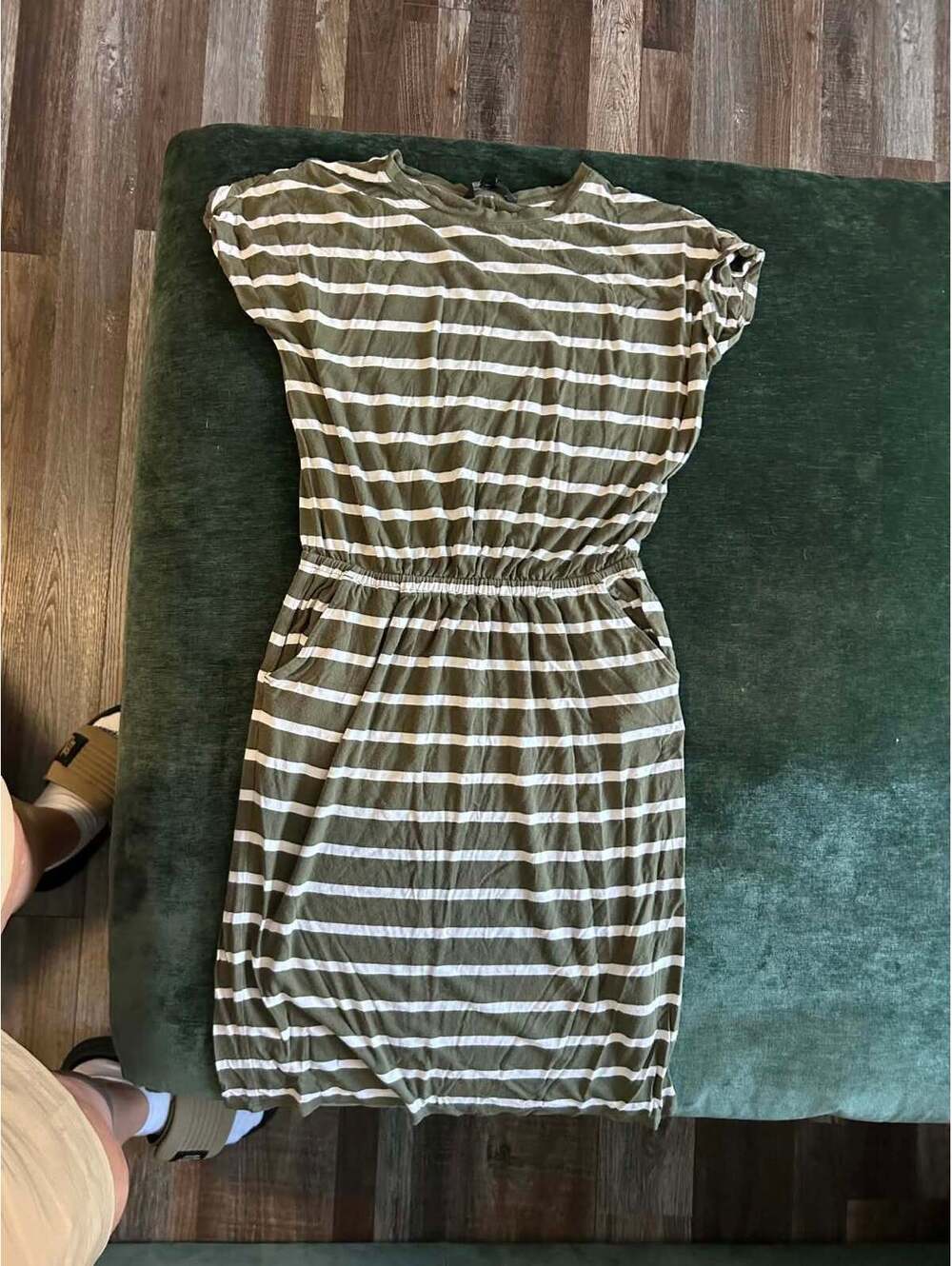 Banana Republic Olive Green and White Striped Casual Dress XS